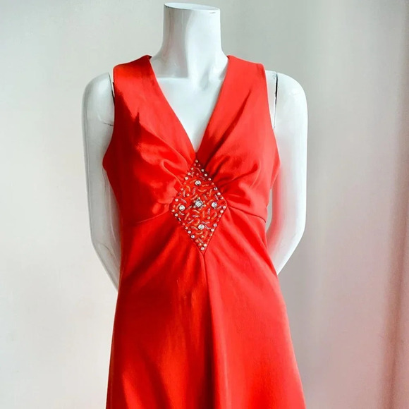 Vintage NuMode Orange Red Sleveless Empure Waist Maxi Dress S - Picture 2 of 6